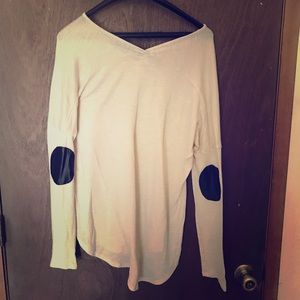 Cream elbow patch top